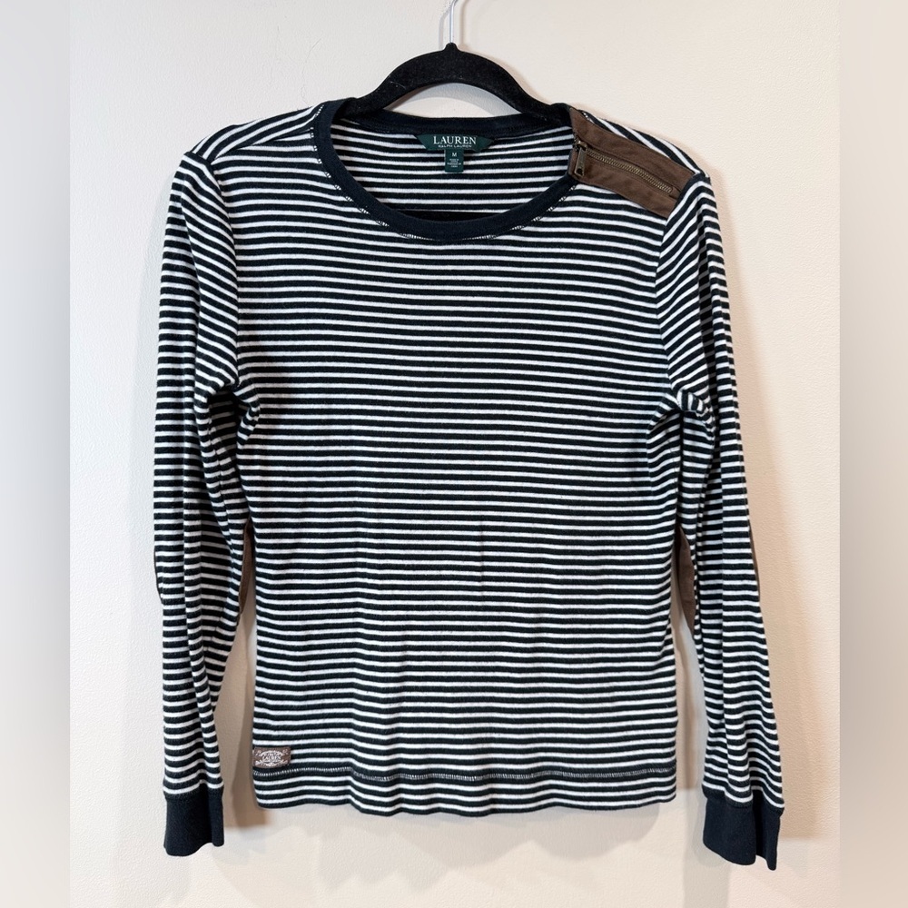 🔥Ralph Lauren Black and White Striped Top Women’s Size M EC🔥